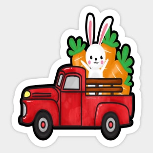 Easter Bunny Carrot Red Truck Sticker